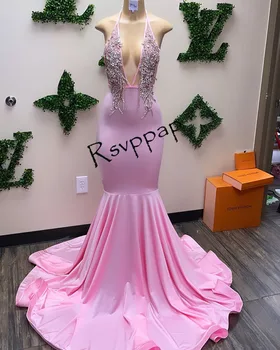 Розовые длинные платья выпускного вечера 
