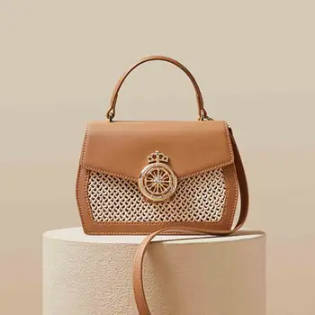 Роскошная летняя сумка MS, женская кожаная сумка с соломой, новый дизайн, женские сумки через плечо, портативная сумка, модная сумка-тоут 2023