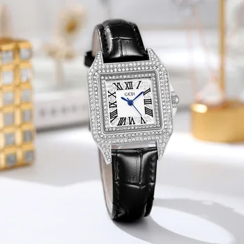 Роскошные часы от ведущего бренда, женские кварцевые водонепроницаемые женские часы с бриллиантами, серебряные квадратные парные часы со стразами