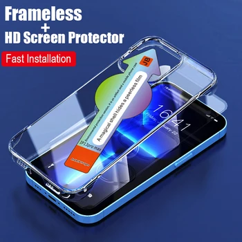 Роскошный бескаркасный чехол для телефона с креплением на пленку для iPhone 12 13 Pro Max Hybrid 2 в 1 Защитная пленка для экрана Прозрачная твердая обложка для ПК