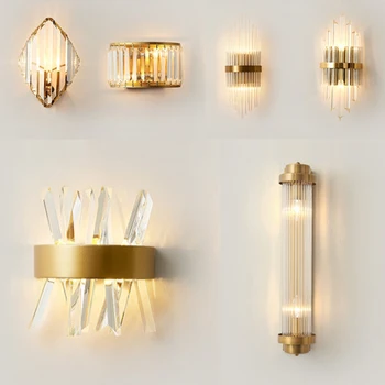 Роскошный настенный светильник Nordic Golden, хрустальный настенный светильник для гостиной, прикроватный декор для спальни, Светодиодный настенный светильник