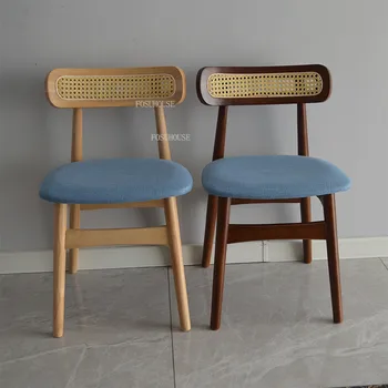 Ротанговый стул из массива дерева, Скандинавские обеденные стулья со спинкой из массива дерева, мебель для дома, спальни, Простой стул для переговоров в отеле для отдыха
