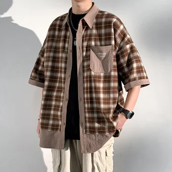 Рубашка, мужские рубашки-карго с коротким рукавом, модный тренд лета 2023, куртка в корейском стиле, мужские универсальные топы, футболки