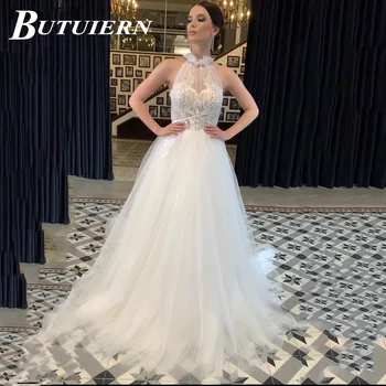 Свадебное платье с аппликацией BUTUIERN Sweet Illuson, кружевное свадебное платье-русалка на бретелях, дизайн пуговиц сзади со шлейфом по индивидуальному заказу