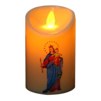 Светильник со свечой Иисуса Христа, светодиодный Tealight, романтический светильник на столбе, работающий на батарейках для декора христианской церкви