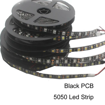 Светодиодная лента 5050 DC12V Гибкая Светодиодная лампа, Черная печатная плата, Без водонепроницаемости, 60 светодиодов /м 5 м /лот