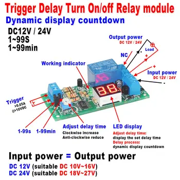 Светодиодный дисплей DC12V/24V с таймером задержки включения/выключения модуля реле