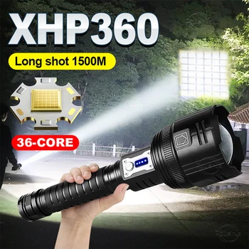 Светодиодный фонарик высокой мощности XHP360, супер яркий прожектор, Масштабируемый Аварийный фонарь с большим радиусом действия, индикатор мощности наружного фонаря