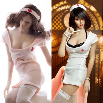 Сексуальное сетчатое перспективное платье медсестры-стюардессы в масштабе 1/6, костюм для косплея, облегающее платье с глубоким вырезом, шляпа, комплект, подходящий для 12-дюймовой женской фигурки