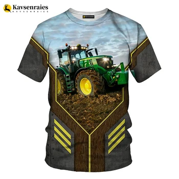 Сельскохозяйственный трактор, футболка с 3D-принтом, трактор для мальчиков, Harajuku, уличная одежда с коротким рукавом, мужская и женская модная повседневная футболка