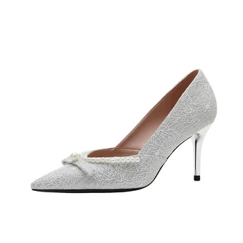 Серебряные свадебные туфли большого размера 31-43, Женские туфли на высоком каблуке, женские вечерние туфли на шпильке