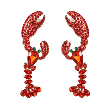 Серьги-гвоздики в виде лобстера с красными кристаллами для женщин, девочек, креативные модные серьги с животными, ювелирные изделия в европейском и американском стиле
