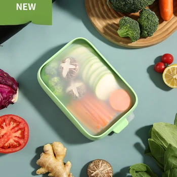 Силиконовый более хрустящий пищевой ящик для хранения фруктов и овощей с возможностью замораживания в микроволновой печи, нагревающийся в квадратном холодильнике