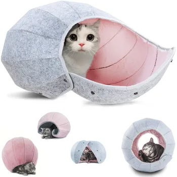 Симпатичный домик-кровать для кошек в виде ракушки в помещении для кошек, складная многофункциональная палатка для кошек, устойчивая к царапинам, Туннельная трубка для кошек, Игрушечная пещера для кошек, Кондоминиумы