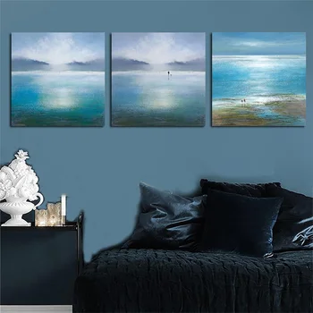Синий океан, морской пейзаж, пляжная живопись, скандинавские плакаты и принты, современное скандинавское искусство, модульная настенная картина для декора гостиной