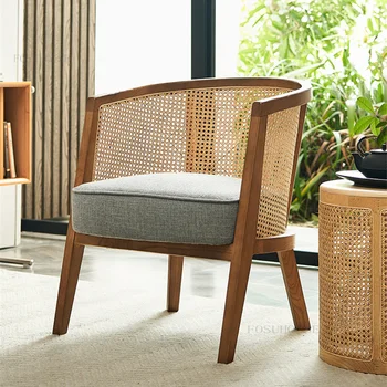 Скандинавский диван из ротанга и стулья для гостиной в стиле Ретро, легкое Роскошное кресло для отдыха на балконе, Простая спинка, стулья с подлокотниками, мебель для дома