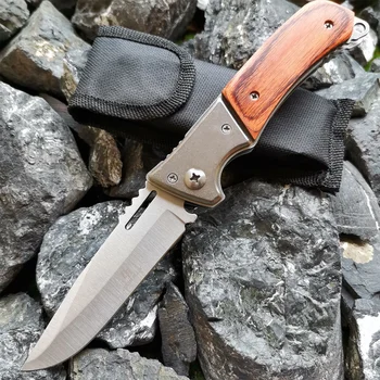 Складной нож 7CR17 Стальной карманный нож для выживания с цветной деревянной ручкой, открытый тактический походный нож EDC
