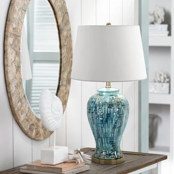 Современная керамическая настольная лампа TEMAR LED Creative в американском стиле, синий настольный светильник для декора дома, гостиной, спальни