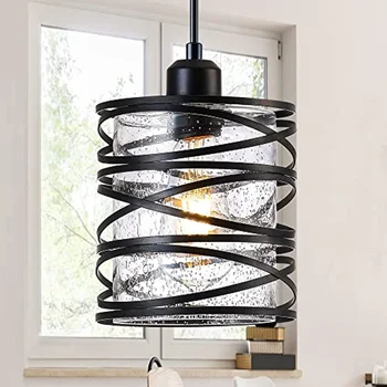 Современная люстра для освещения кухонного островка, Винтажный черный спиральный светильник для ресторана, Потолочный Регулируемый Подвесной стеклянный кулон