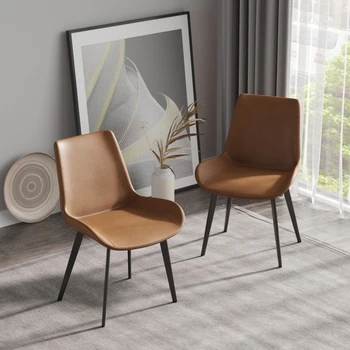 Современный обеденный стул для гостиной с черной металлической ножкой-коричневый-2 шт./кор