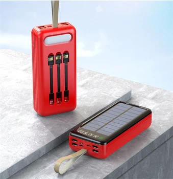 Солнечный Аккумулятор 30000/40000/60000mah для iPhone 13 12 Xiaomi Samsung S21 Powerbank с Кабелем Внешний Аккумуляторный Блок Poverbank