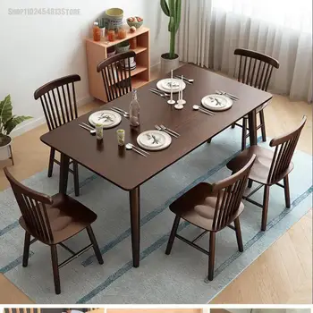 Сочетание обеденного стола и стула из цельного дерева, Небольшая квартира, Современный Простой Деревянный обеденный стол в скандинавском стиле, гостиная