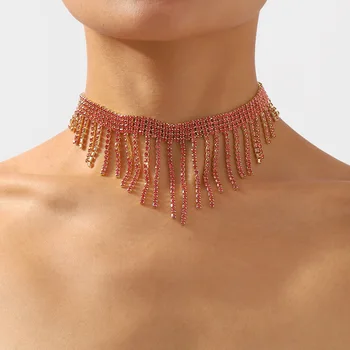 Специальные кристаллы из сплава Ожерелье с ключичной цепочкой для женщин Модные Чокеры со стразами и стеклянной кисточкой Ожерелья Свадебные аксессуары