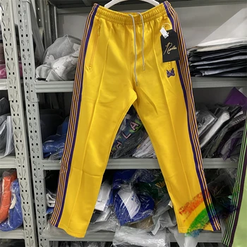 Спортивные брюки Yellow Needles Для мужчин и женщин, высококачественные гладкие спортивные брюки с логотипом бабочки, трикотажные брюки в фиолетовую полоску.