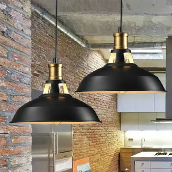 Старинные подвесные светильники для столовой черно-белые железные абажуры E27 источник света для ресторана кухонная лампа домашнего освещения