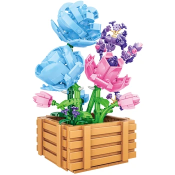 Строительный блок Букет 3D Модель Игрушки Украшение дома Растение в горшке Цветок Лотоса Сборка Кирпичная Игрушка для девочки Подарок ребенку