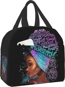 Сумка для ланча Black Queen African American Girl, Многоразовая изолированная портативная сумка для ланча Afro Black Girl