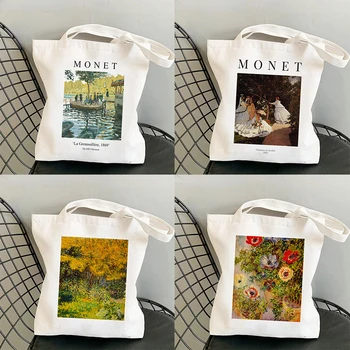 Сумка для покупок с рисунком масляной живописи, экологичная многоразовая женская сумка-тоут, сумка для колледжа, ретро Большая женская сумка для покупок через плечо