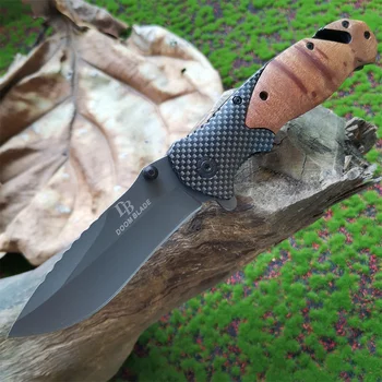 Тактический складной нож Карманные охотничьи боевые ножи Лезвие 7Cr17Mov Деревянная ручка Мужской подарок с оконным выключателем и резаком для веревок
