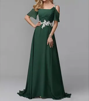 Темно-зеленая Шифоновая аппликация, платья для мамы без бретелек, платья для гостей на свадьбе, платья для невесты, большие размеры, Вечернее платье для выпускного вечера.