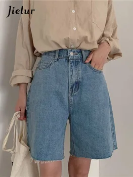 Уличная одежда Jielur, Синие хлопчатобумажные джинсовые шорты, джинсы в корейском стиле, летние байкерские шорты средней длины, женские шорты с высокой талией