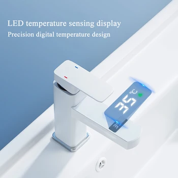Умный температурный ЖК-кран для ванной комнаты Смеситель для раковины Сенсорный экран Латунный смеситель для холодной и горячей воды на палубе Кран для ванной комнаты