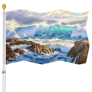 Флаг морских волн Картина маслом по океану Декоративные Флаги Полиэстер с Латунными втулками для вечеринки Гостиная Общежитие Крыльцо на открытом воздухе