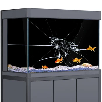 Фон Аквариума с рыбками 3D Черное разбитое стекло HD Украшения среды обитания рептилий Обои для печати плакатов и наклеек из ПВХ