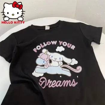 Футболки Sanrio Hello Kitty, футболки Kawaii Anime Cinnamoroll, футболка с рисунком Куроми, женская футболка с коротким рукавом и принтом, подарок на день рождения в готическом стиле