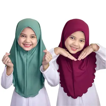 Хиджабы в Рамадан, Шарф для детей, девочки от 7 до 12 лет, мусульманские исламские платки, Мягкий эластичный головной платок, Хиджабы для девочек из Малайзии