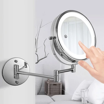 Хромированное черное 8-дюймовое светодиодное 3-Х/5-кратное увеличительное зеркало для ванной с двойным выдвижным кронштейном, двустороннее круглое зеркало для макияжа