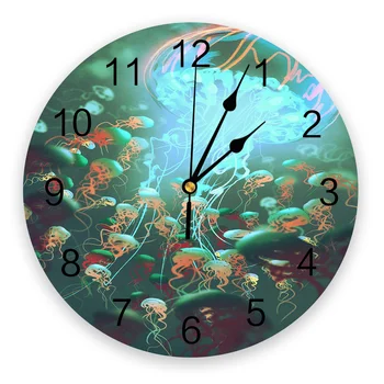 Часы King Of Jellyfish, декор для гостиной, Большие круглые настенные часы, настольные кварцевые часы без звука, украшение спальни, настенные часы