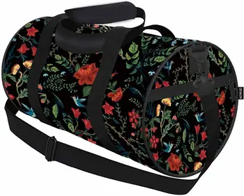 Черная спортивная сумка с цветочными птицами, Morning Garden, мужская и женская сумка на выходные для путешествий, спортивная сумка-тоут, сумка для переноски через плечо.