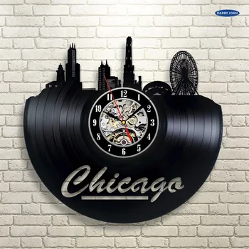 Чикагская виниловая пластинка, часы, настенное украшение, Современный Винтажный арт-зал saat