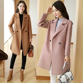 Шерстяное пальто Женское средней длины 2023, Весна и осень, Новая мода, Корейская версия, Тонкое шерстяное пальто средней длины Для женщин