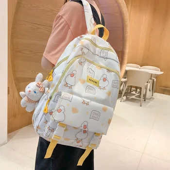 Школьные сумки для девочек, Студенческий рюкзак для подростков, Женский Нейлоновый рюкзак в Корейском стиле, Милый мультфильм