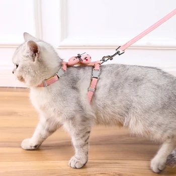 Шлейка и поводок для прогулок, защищающие от побега, мягкие для больших и маленьких кошек, регулируемые шлейки для кошек, простое управление 157A
