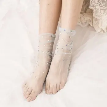 Эластичные Летние Модные Носки Harajuku Y2K В Корейском стиле, Блестящие Носки Из Тюля С Кристаллами, Прозрачные Чулочно-Носочные Изделия, Женские Сетчатые Носки