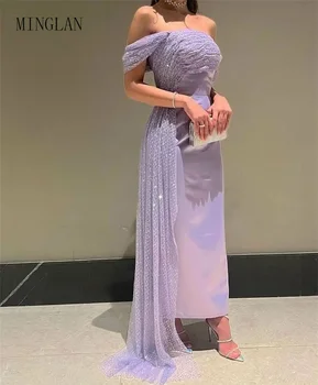 Элегантное выпускное платье MINGLAN с открытыми плечами, без бретелек, в русалочью складку, длиной до пола, со шлейфом, расшитое блестками, модные длинные вечерние платья