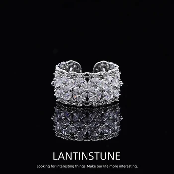Элегантное круглое открытое кольцо в форме цветка с микроцирконом для женщин, изысканные кольца с регулируемыми кристаллами, вечерние украшения для девочек N614